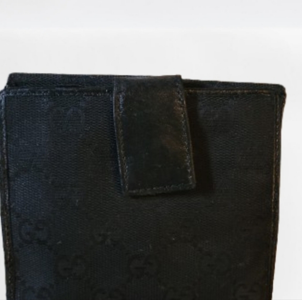 Gucci Black Wallet COMPACT Monogram Metal Bar French Flap Wallet Black AUTHENTIC - Picture 4 of 13